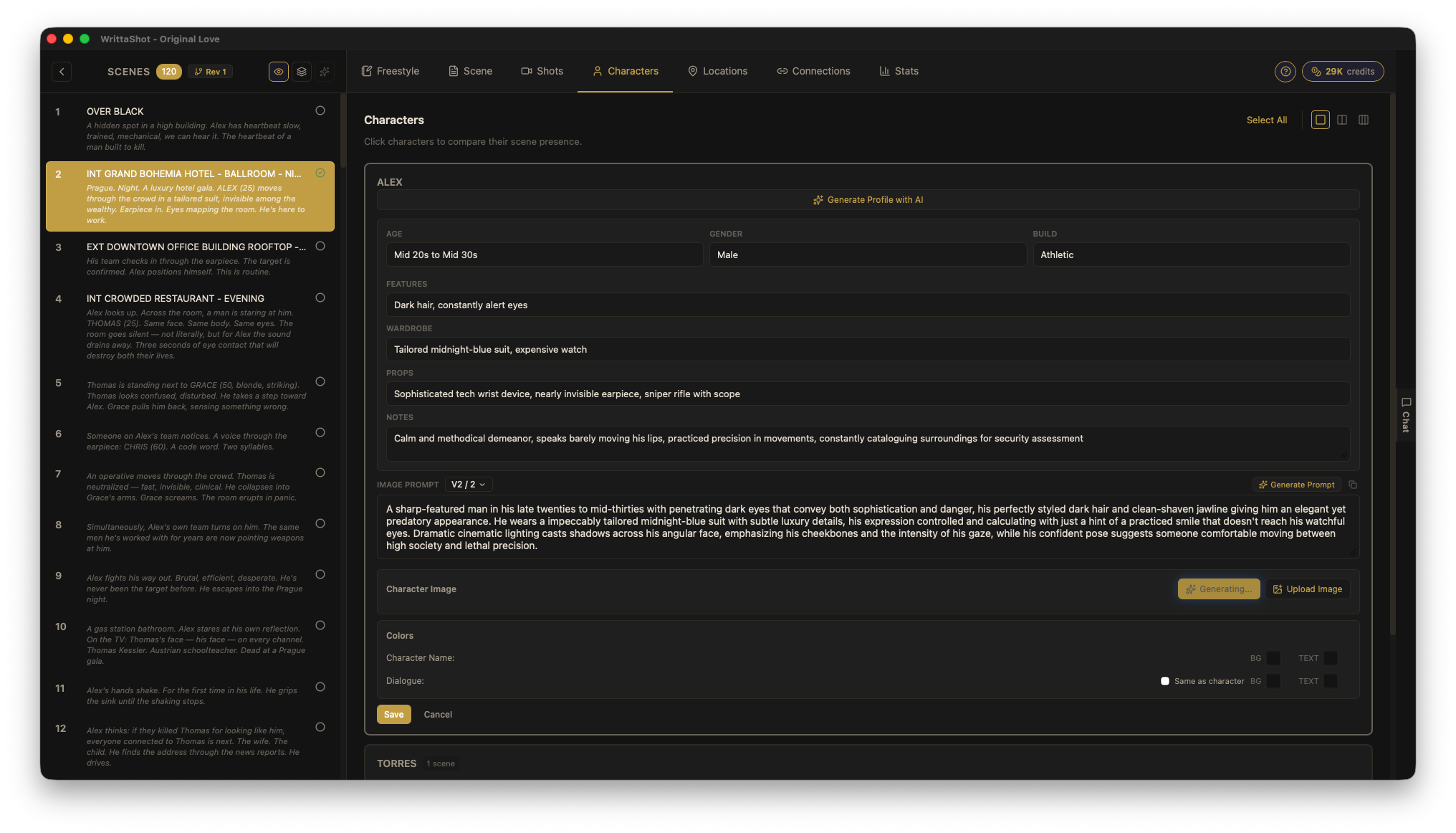 Character profile editing
