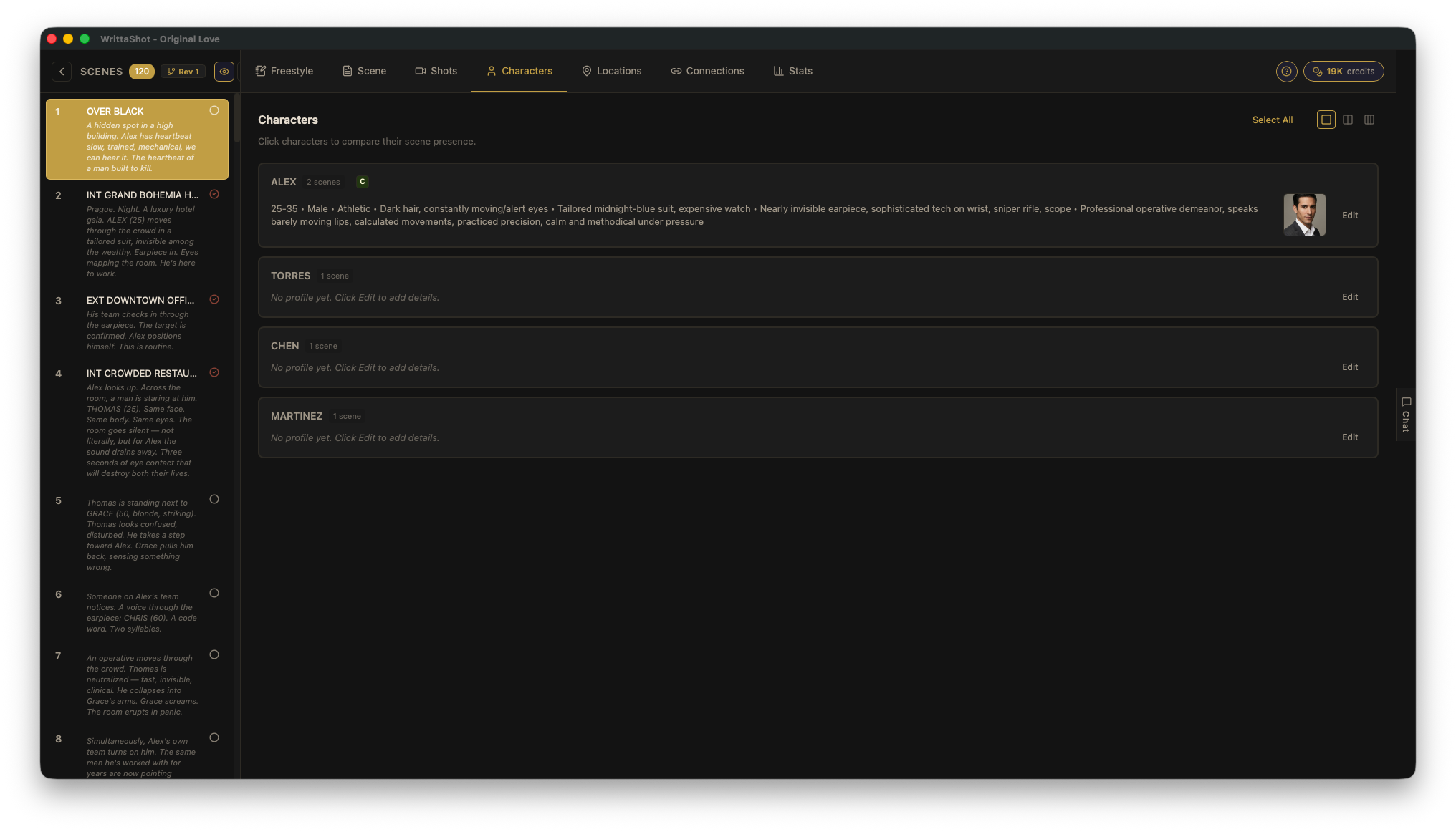 Characters list with thumbnails