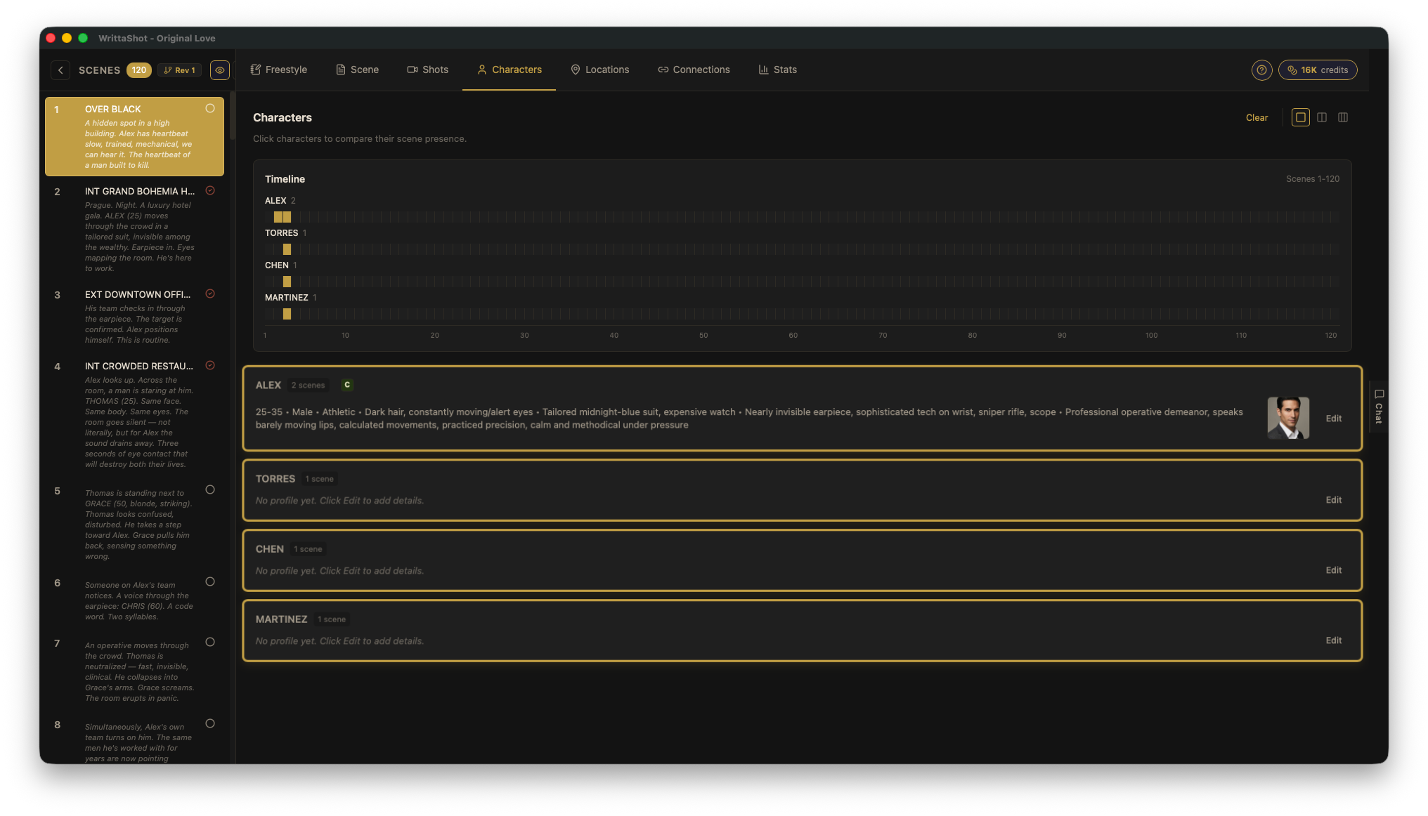 Characters timeline view