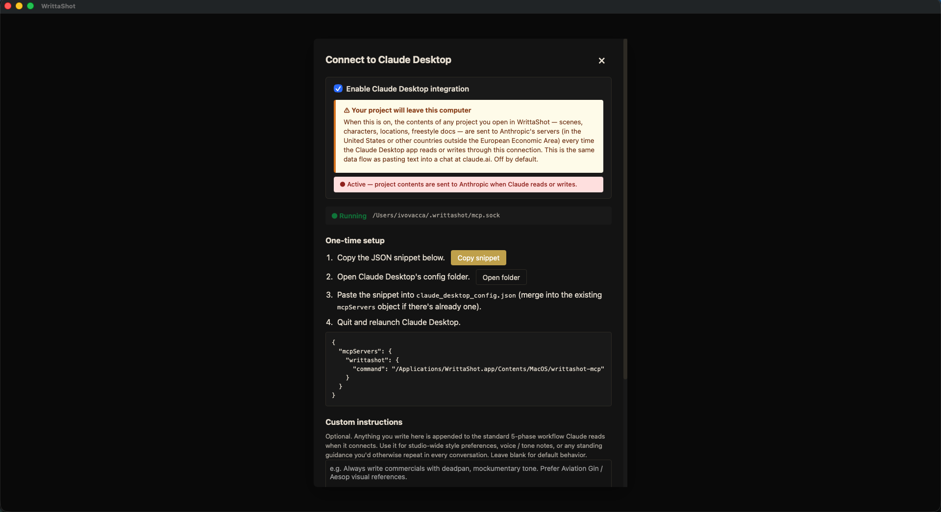 Connect to Claude Desktop modal with consent
