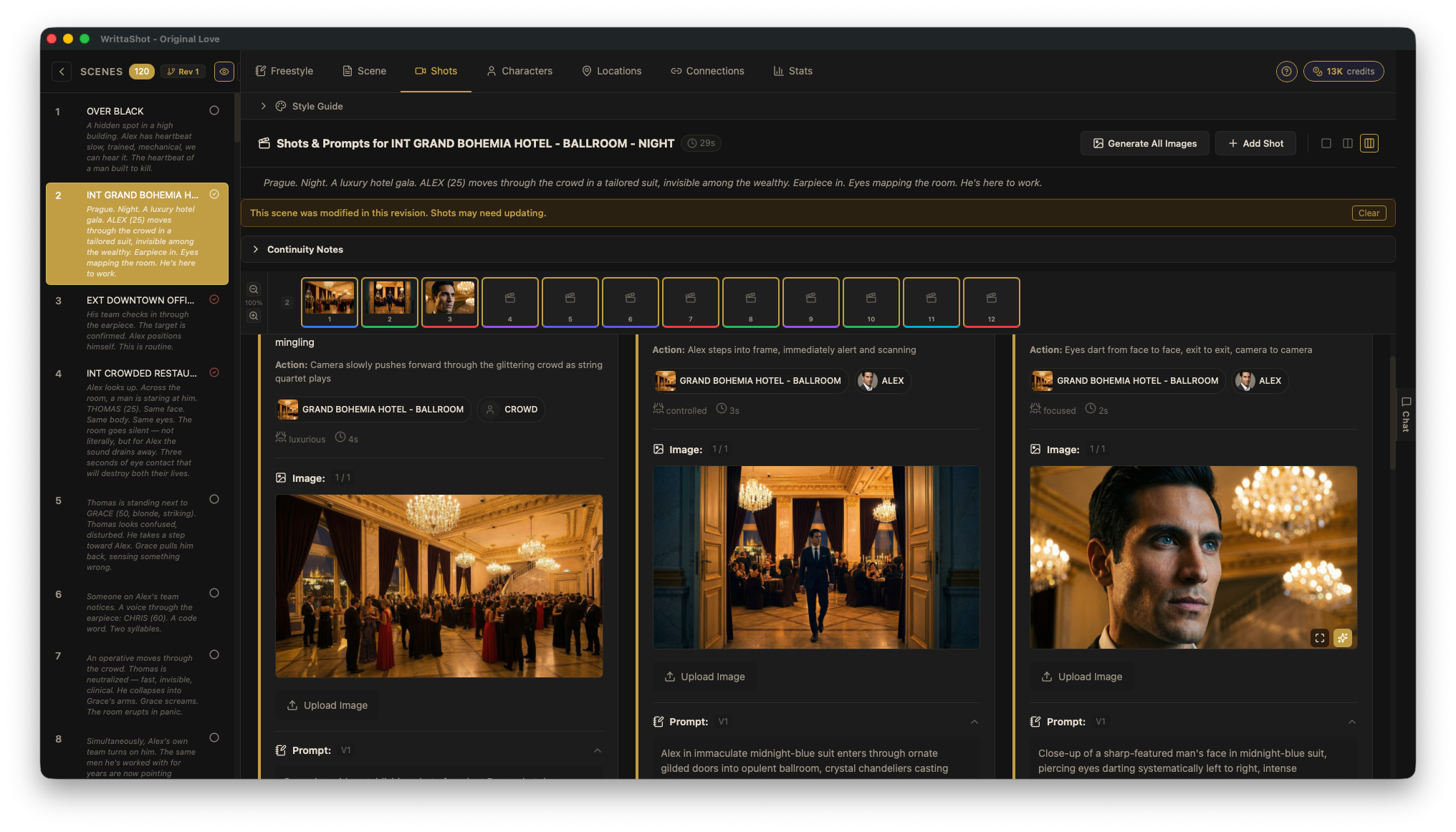 Shots in three columns